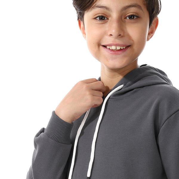Kangaroo Pockets Fleeced Boys Hoodie - Dark Grey