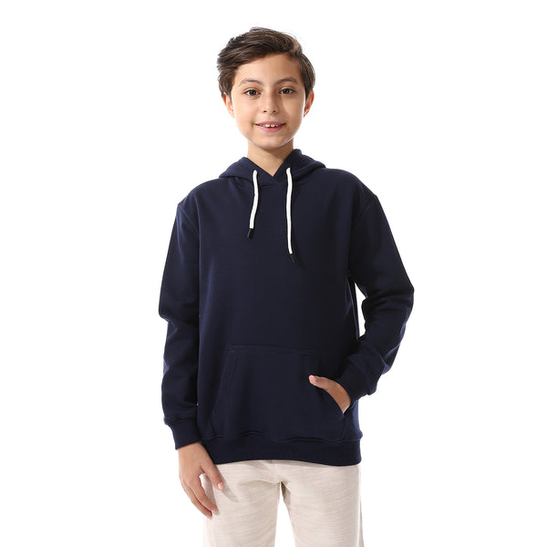 Kangaroo Pockets Fleeced Boys Hoodie - Navy Blue