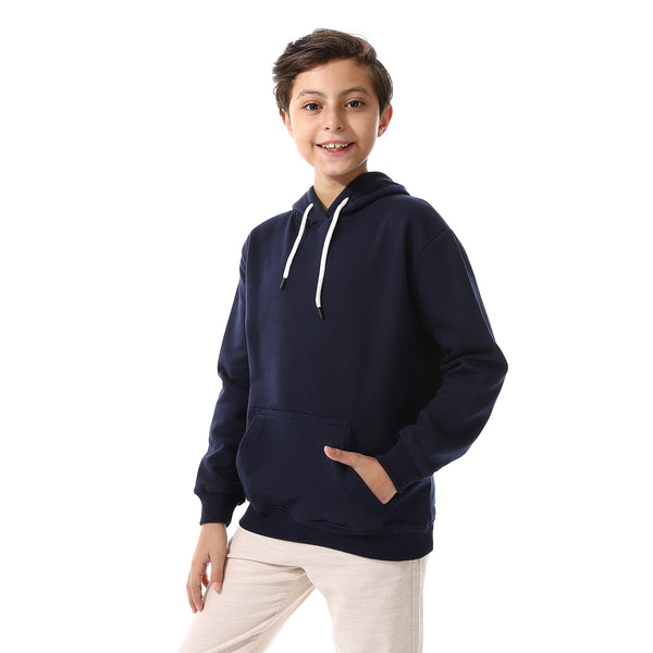Kangaroo Pockets Fleeced Boys Hoodie - Navy Blue
