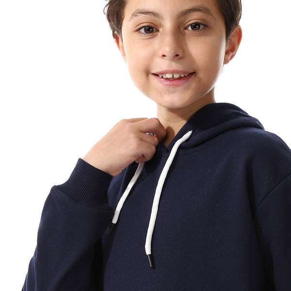 Kangaroo Pockets Fleeced Boys Hoodie - Navy Blue
