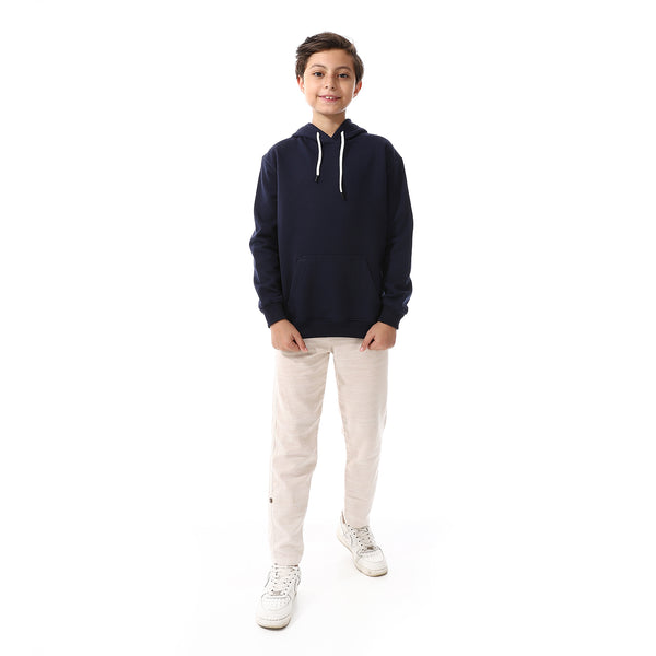 Kangaroo Pockets Fleeced Boys Hoodie - Navy Blue