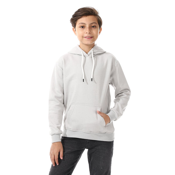 Kangaroo Pockets Fleeced Boys Hoodie - Light Grey