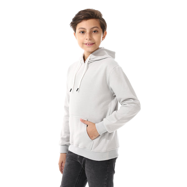 Kangaroo Pockets Fleeced Boys Hoodie - Light Grey