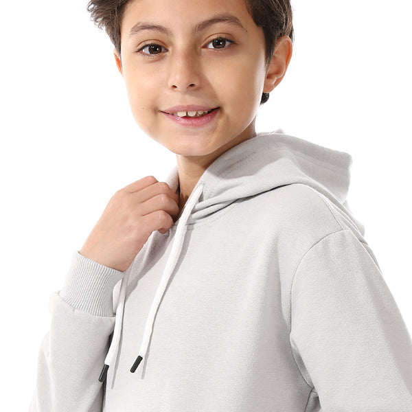 Kangaroo Pockets Fleeced Boys Hoodie - Light Grey