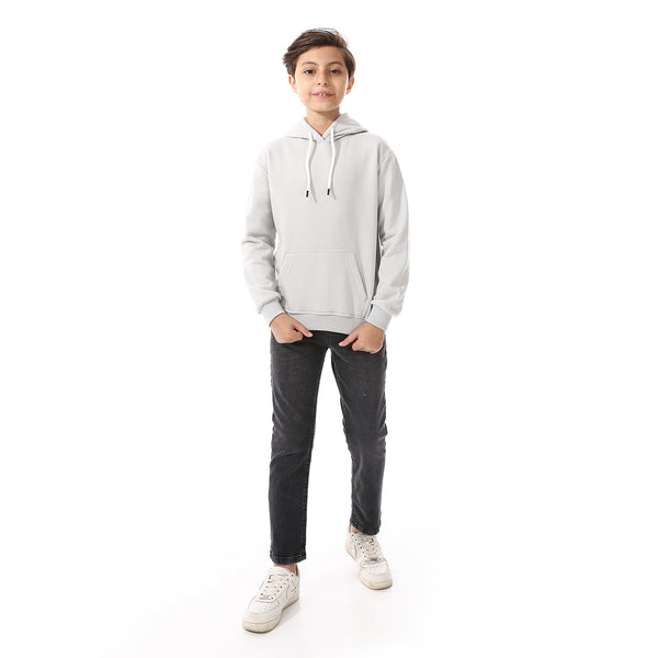 Kangaroo Pockets Fleeced Boys Hoodie - Light Grey