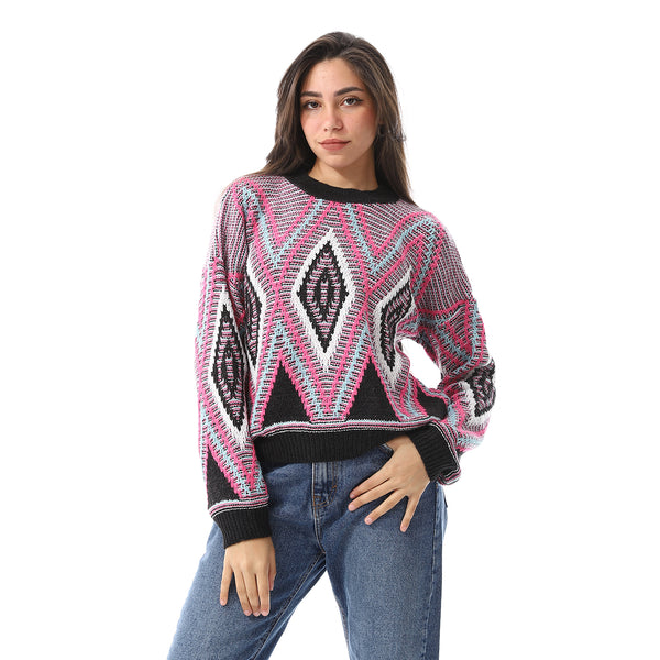 Black_Multi_Self_Pattern_Pullover