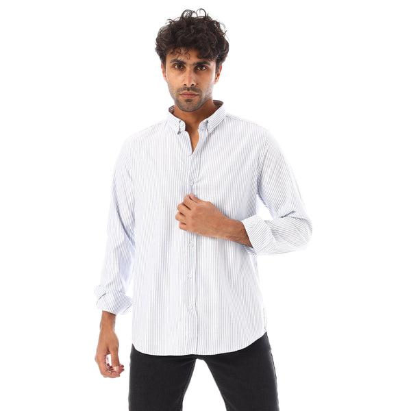 Turn Down Collar Striped Oxford Shirt - Baby Blue