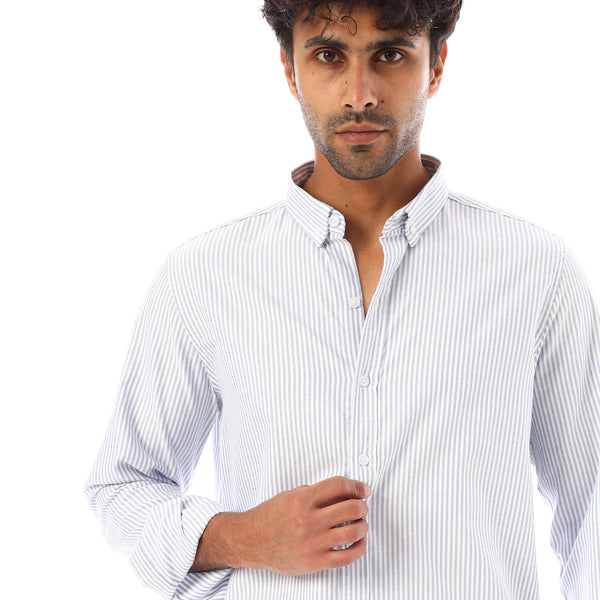 Turn Down Collar Striped Oxford Shirt - Baby Blue