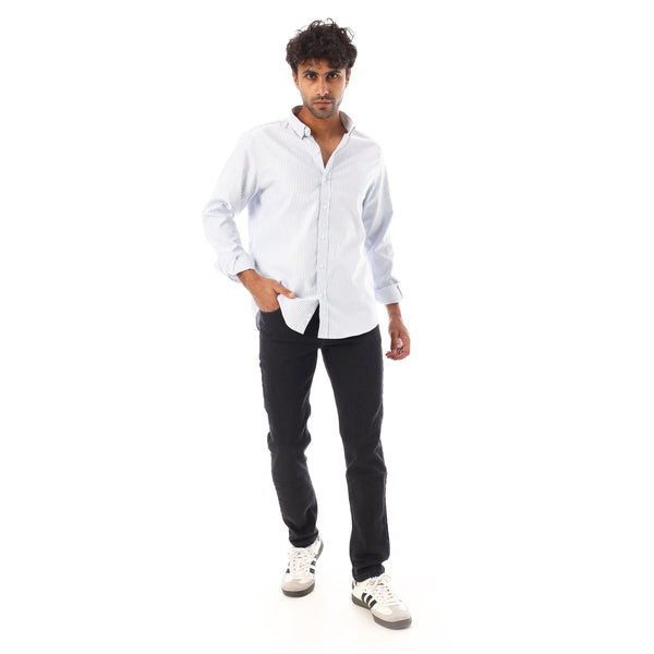 Turn Down Collar Striped Oxford Shirt - Baby Blue
