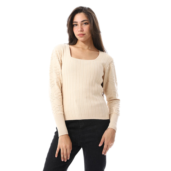 Beige_Round_Neck_Winter_Pullover_With_Chest_Patch