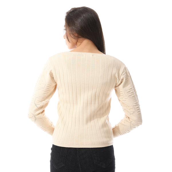 Beige_Round_Neck_Winter_Pullover_With_Chest_Patch