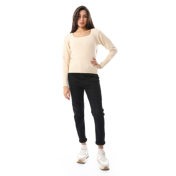 Beige_Round_Neck_Winter_Pullover_With_Chest_Patch