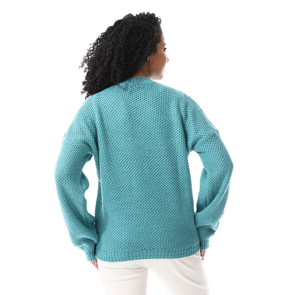 Braided_Knitted_Long_Sleeves_Pullover_Turquoise