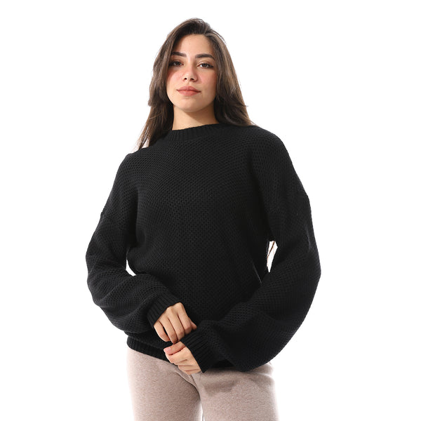 Braided_Knitted_Long_Sleeves_Pullover_Black