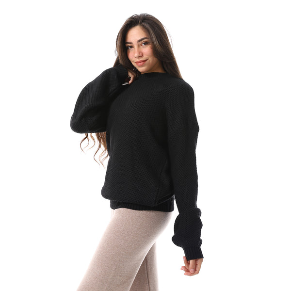 Braided_Knitted_Long_Sleeves_Pullover_Black