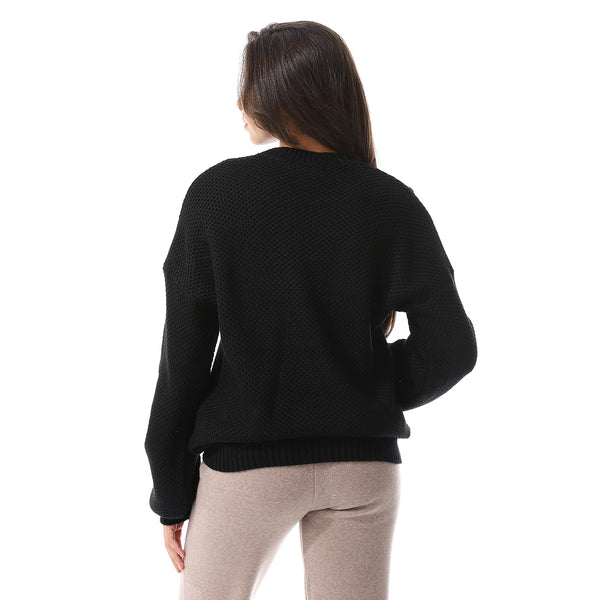 Braided_Knitted_Long_Sleeves_Pullover_Black