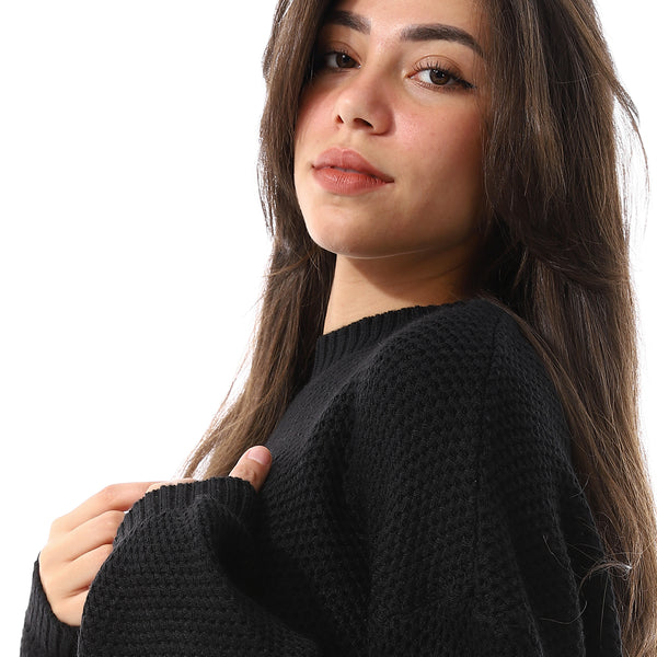 Braided_Knitted_Long_Sleeves_Pullover_Black