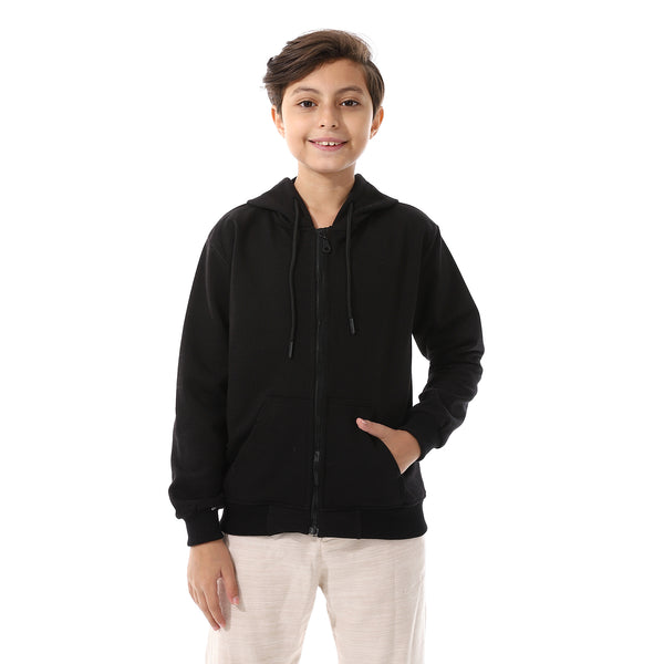 Boys Hooded Long Sleeves Plain Side Pockets Sweatshirt black