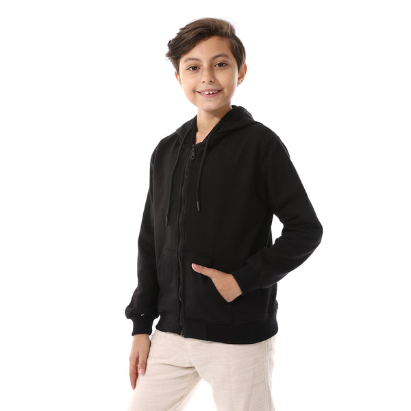 Boys Hooded Long Sleeves Plain Side Pockets Sweatshirt black