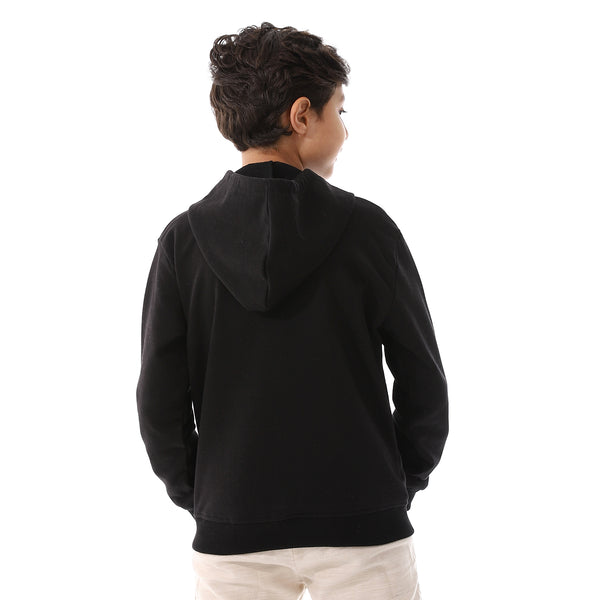 Boys Hooded Long Sleeves Plain Side Pockets Sweatshirt black