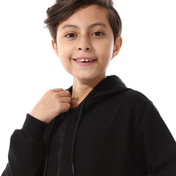 Boys Hooded Long Sleeves Plain Side Pockets Sweatshirt black