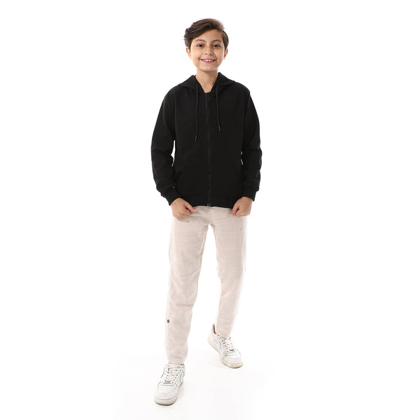 Boys Hooded Long Sleeves Plain Side Pockets Sweatshirt black
