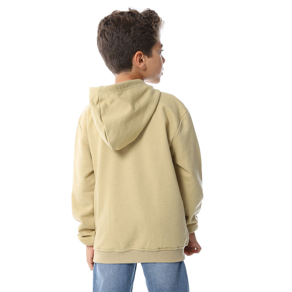 Sand Beige Zipper Closure Fleeced Boys Sweatshirt