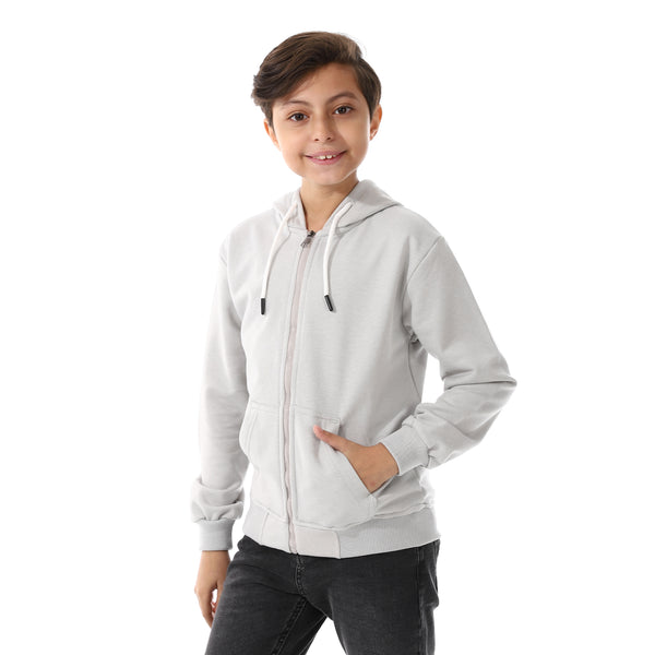 Boys Hooded Long Sleeves Plain Side Pockets Sweatshirt grey