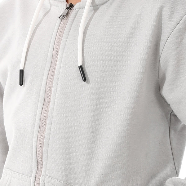 Boys Hooded Long Sleeves Plain Side Pockets Sweatshirt grey