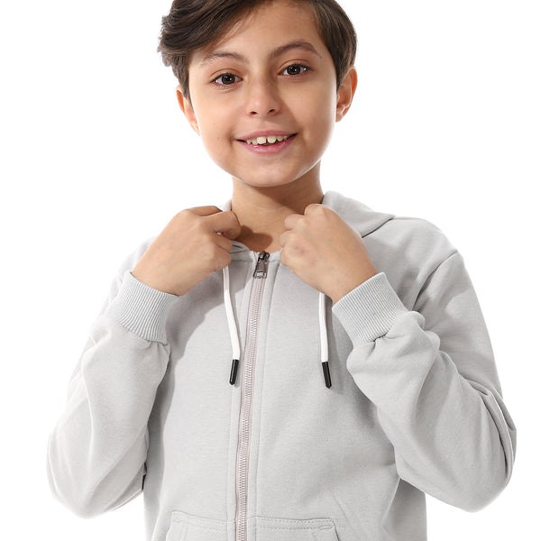 Boys Hooded Long Sleeves Plain Side Pockets Sweatshirt grey