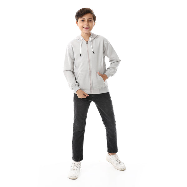 Boys Hooded Long Sleeves Plain Side Pockets Sweatshirt grey