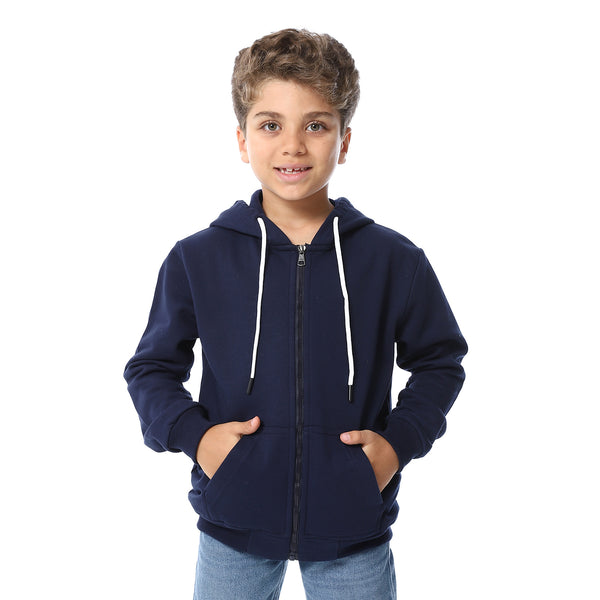Navy Blue Zipper Closure Fleeced Boys Sweatshirt