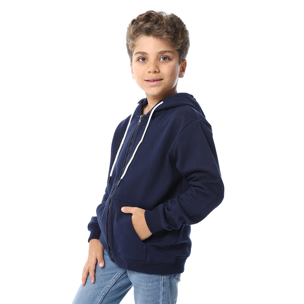 Navy Blue Zipper Closure Fleeced Boys Sweatshirt
