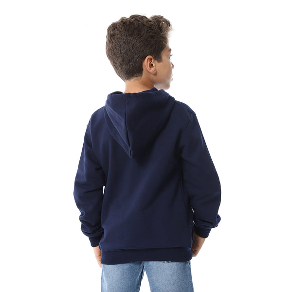 Navy Blue Zipper Closure Fleeced Boys Sweatshirt