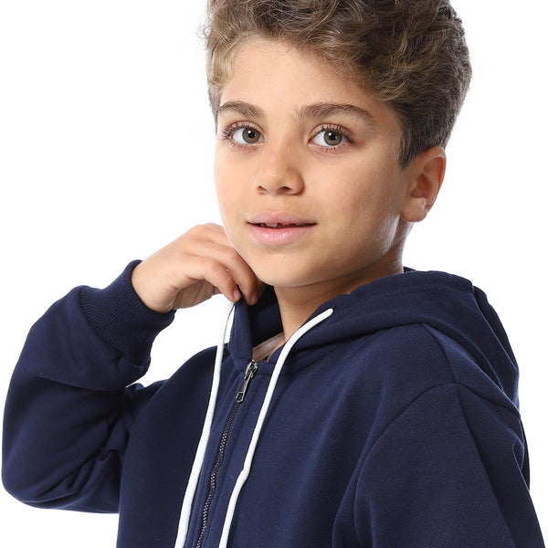 Navy Blue Zipper Closure Fleeced Boys Sweatshirt