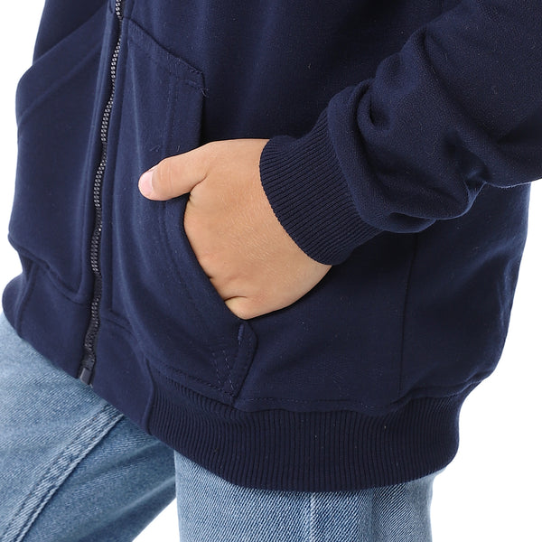 Navy Blue Zipper Closure Fleeced Boys Sweatshirt