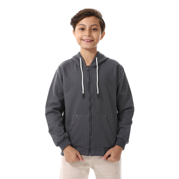 Boys Hooded Long Sleeves Plain Side Pockets Sweatshirt