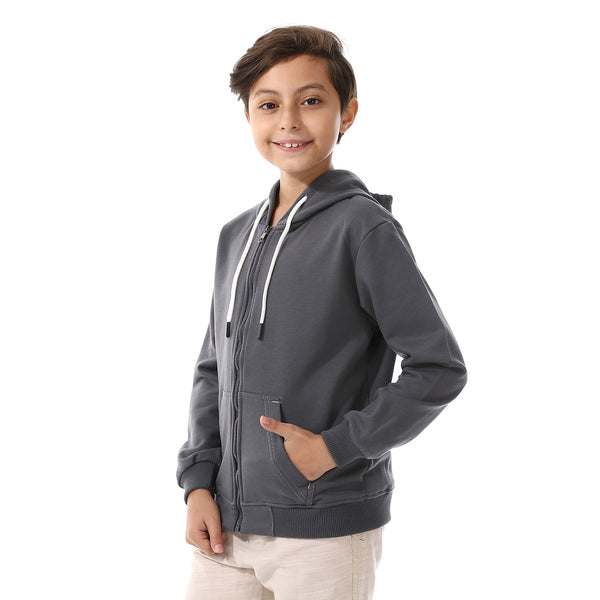 Boys Hooded Long Sleeves Plain Side Pockets Sweatshirt