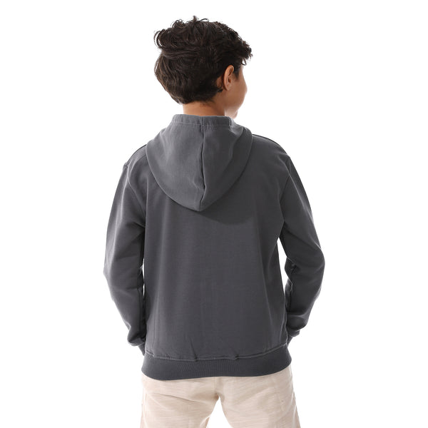 Boys Hooded Long Sleeves Plain Side Pockets Sweatshirt