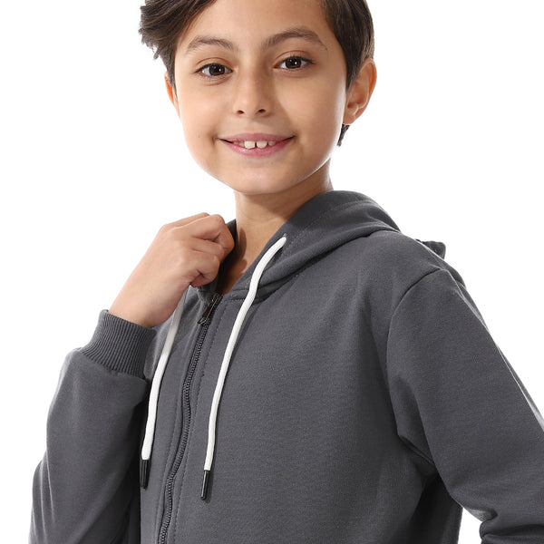 Boys Hooded Long Sleeves Plain Side Pockets Sweatshirt