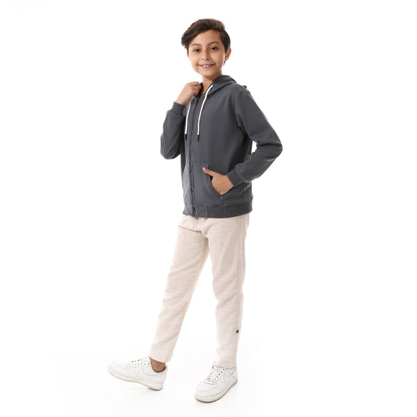 Boys Hooded Long Sleeves Plain Side Pockets Sweatshirt
