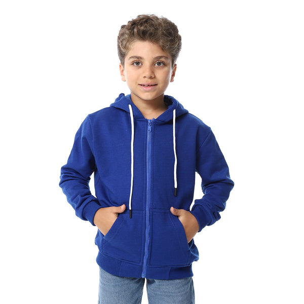 Royal Blue Zipper Closure Fleeced Boys Sweatshirt
