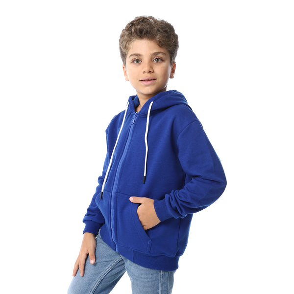 Royal Blue Zipper Closure Fleeced Boys Sweatshirt