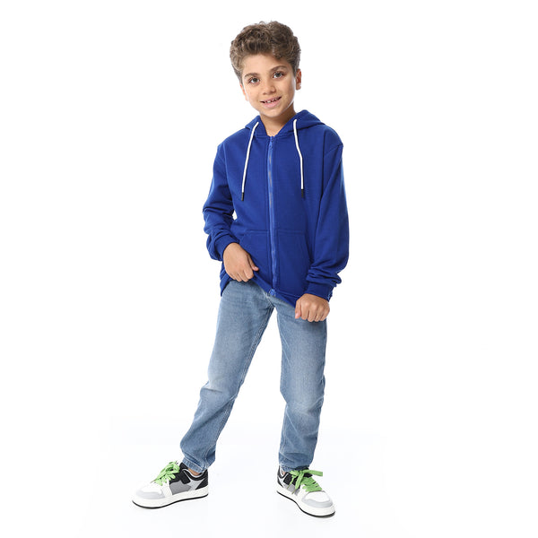 Royal Blue Zipper Closure Fleeced Boys Sweatshirt
