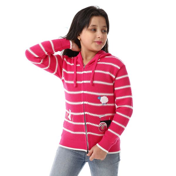 Girls Hooded Neck Striped Sweatshirt fuchsia