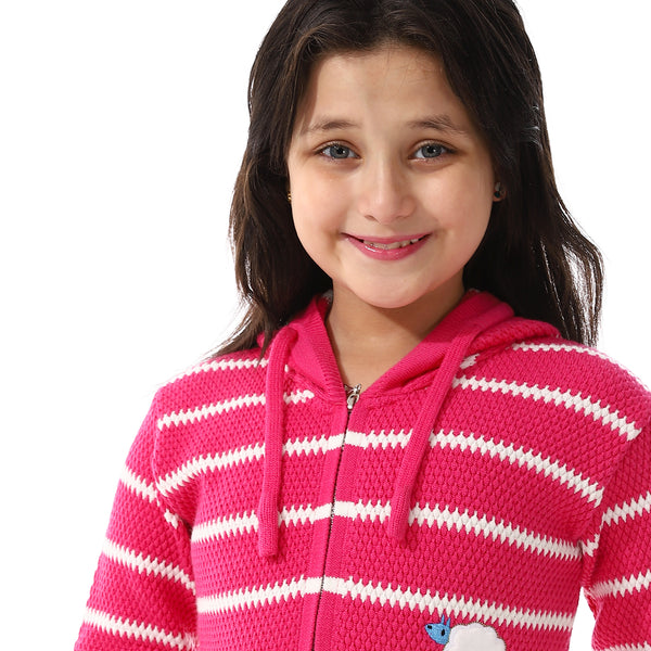 Girls Hooded Neck Striped Sweatshirt fuchsia