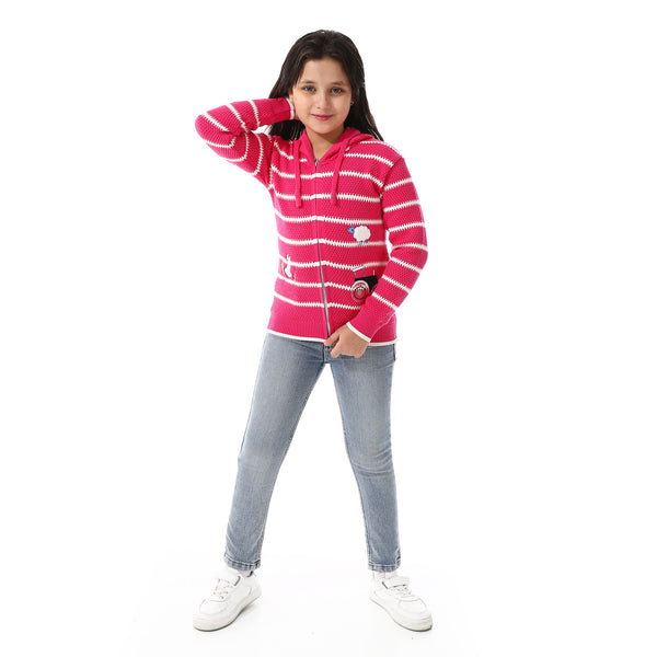 Girls Hooded Neck Striped Sweatshirt fuchsia