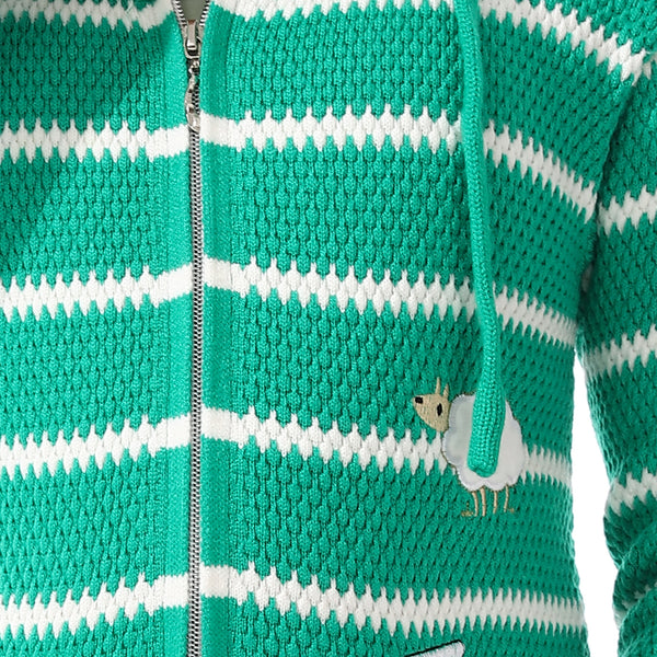 Girls Hooded Neck Striped Sweatshirt Green