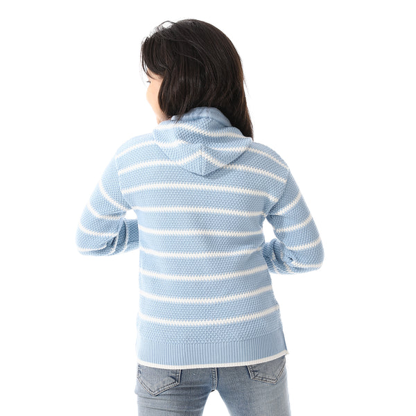 Girls Hooded Neck Striped Sweatshirt Light Blue