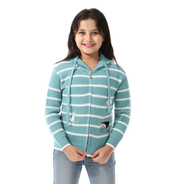 Girls Hooded Neck Striped Sweatshirt Mint